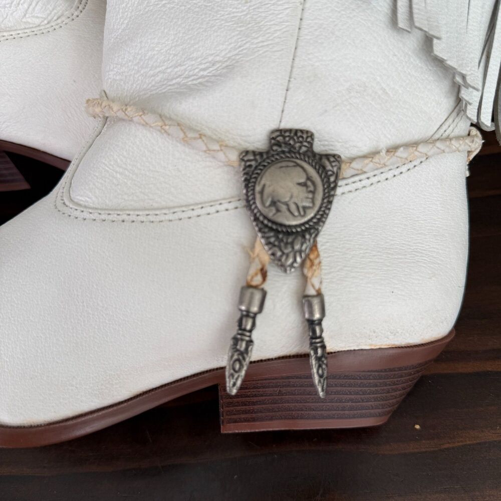 Vintage Woodridge Leather Cowgirl Boots White Tassels Women’s - Size 7.5 M - Picture 4 of 13